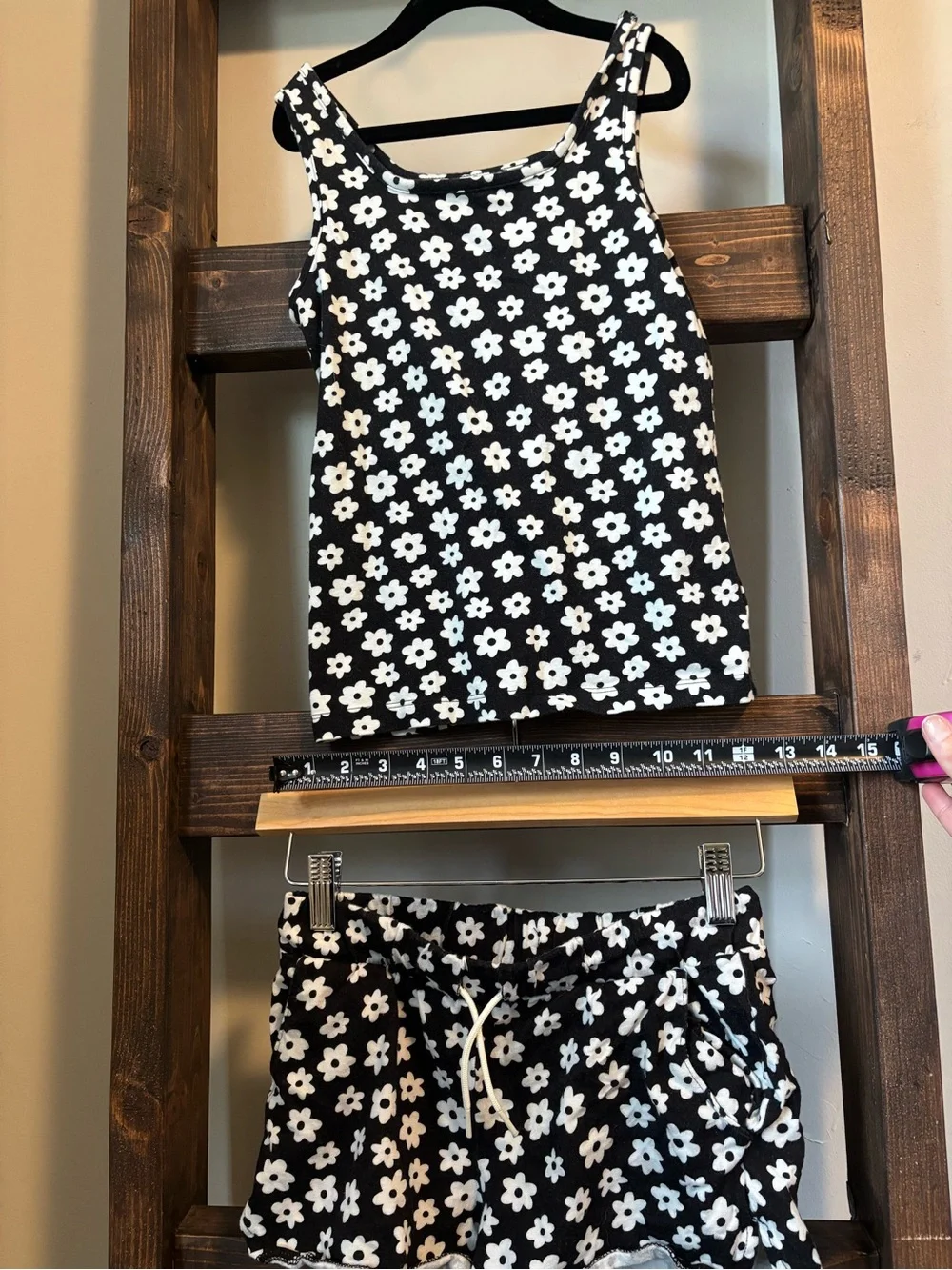 Black & White Floral Tank and Short Set - Size 10/12 years